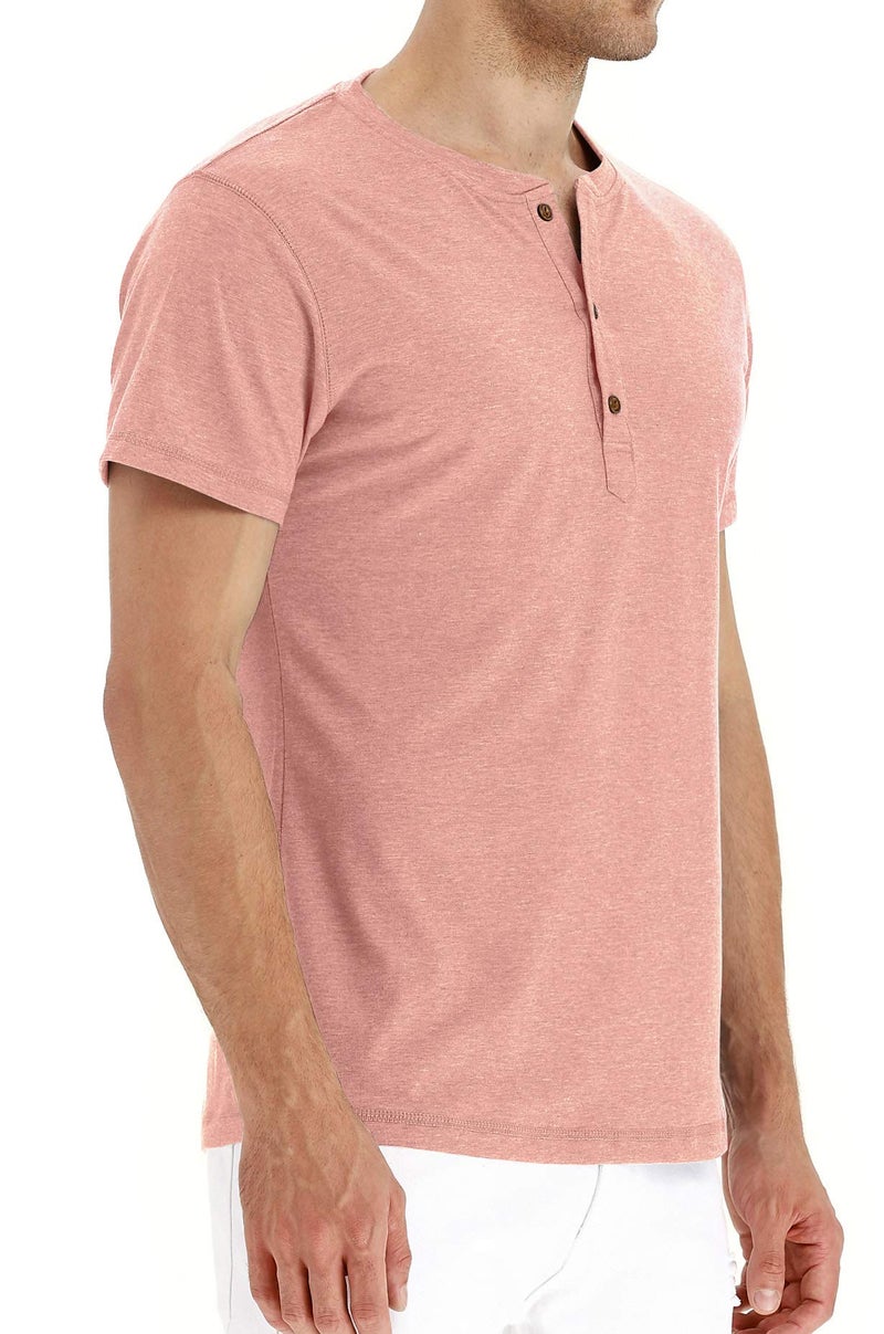 PEGENO Men's Fashion Casual Front Placket Short/Long Sleeve Henley T-Shirts Cotton Shirts (US Medium, A10 Pink) - Image 2